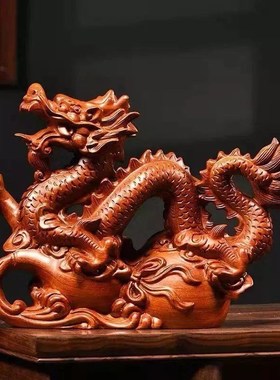 速发花梨木质龙摆件实木公二生肖龙摆设家装客厅办十室居饰工艺品