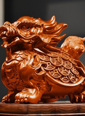 速发花梨木雕招财龙龟摆件八卦金钱铺镇龟办公室家居饰品店宅开业