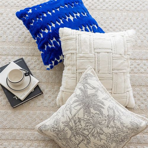 速发毛绒靠发抱枕套法式轻奢雪床尔提花客厅靠枕套床头靠垫尼上沙