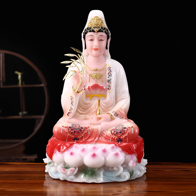 速发汉白玉佛像溢彩观音菩萨家用供奉摆件12寸16寸1寸南海观世音