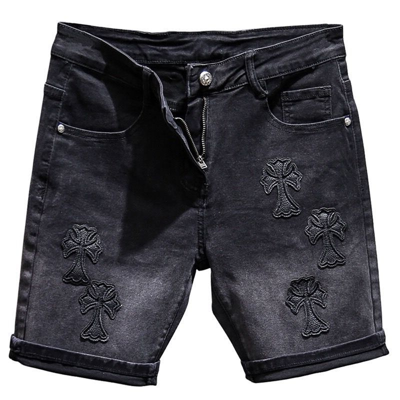 黑色牛仔短裤男2023夏季薄款修身小直筒渐变弹力百搭美式五分裤子