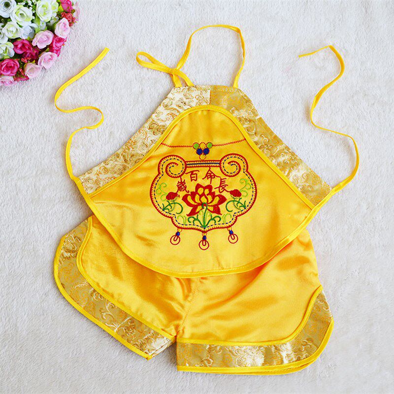 婴儿肚兜黄马褂端午节黄色五毒肚兜儿童小孩子大码肚兜锦缎0-3岁