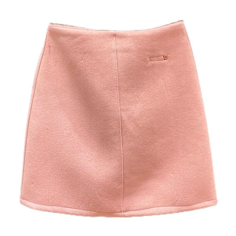 2024年秋冬半身裙冬天配毛衣毛呢少女粉色小短裙女高腰a字包臀裙