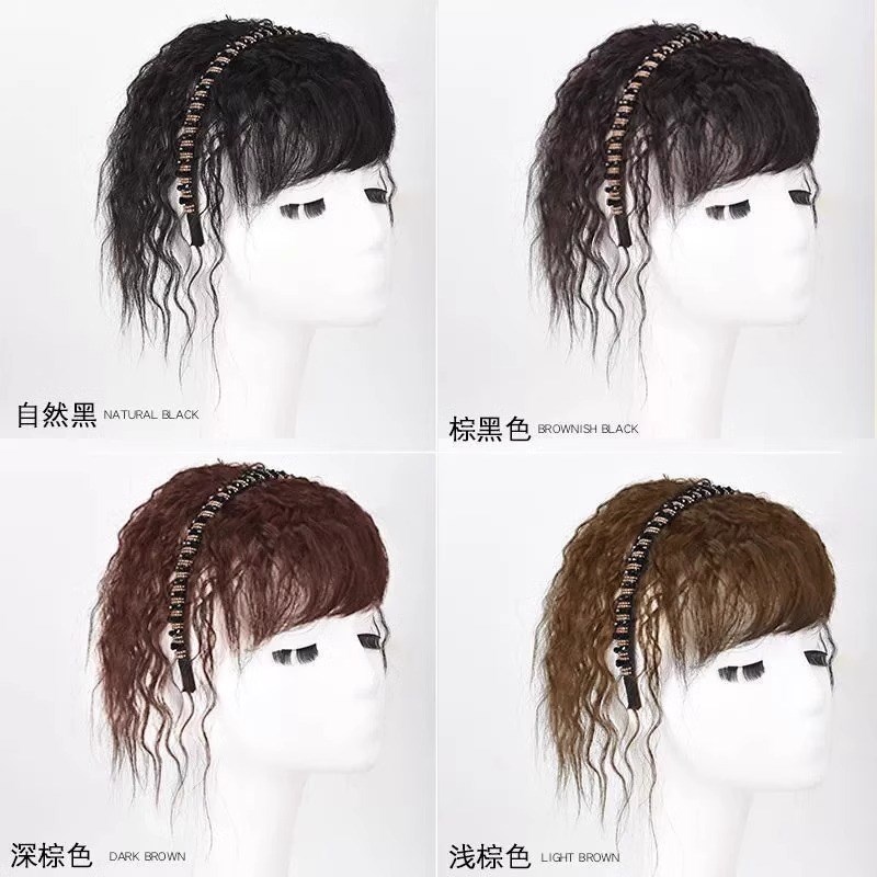 假发女水钻发箍刘海片一体式全真发玉米须遮盖白发串珠发箍补发块