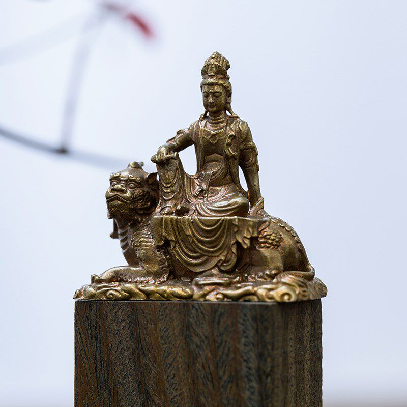 金毛吼观音佛像神像观世音菩萨像摆件铜像迷你精致小号随身佛供奉