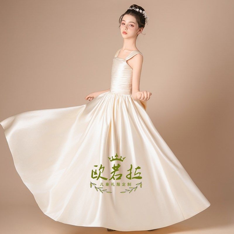 少女大童中学生毕业典礼钢琴独奏小提琴演奏主持人气质长款晚礼服