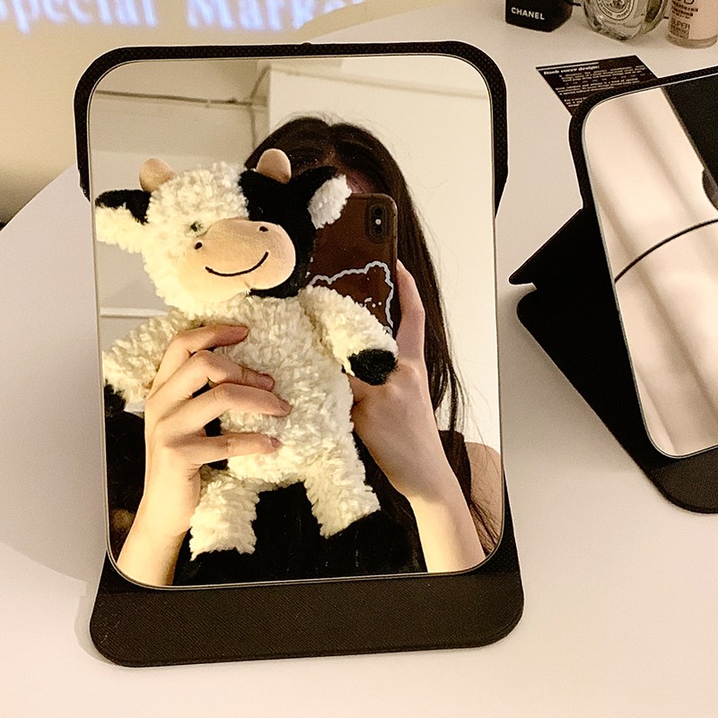 女士随身小镜子折叠翻盖式高端化妆镜学生宿舍台式桌面可立梳妆镜