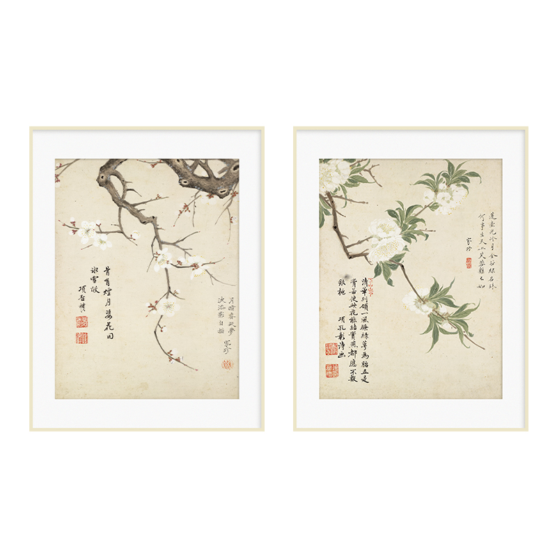 餐厅装饰画卧室床头花卉国画定制新中式走廊过道挂画背景墙壁画图片