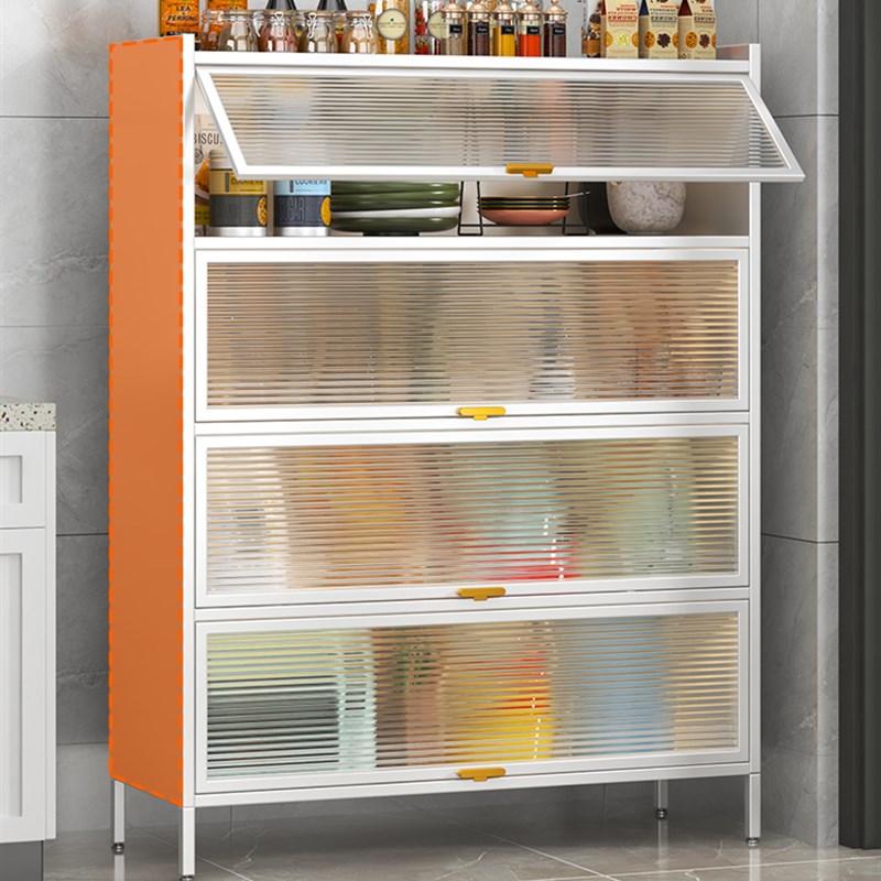 厨房落地置物架带柜门多层橱柜微波炉烤箱收纳碗柜家用钢制餐边柜