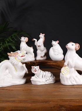 陶瓷十二生肖全套鼠牛虎兔龙蛇马羊猴鸡狗猪客厅装饰品办公桌摆件