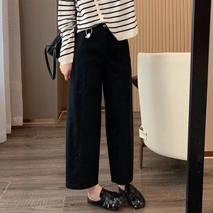 小个子九分洗水棉休闲裤女大码秋季胖妹妹mm宽松显瘦直筒阔腿裤子