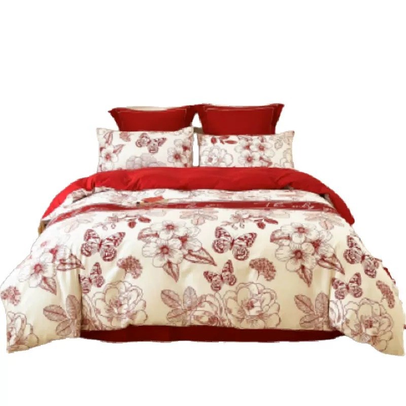 中式简约全棉结婚四件套红色床单被套纯棉新婚庆床上用品婚房陪嫁