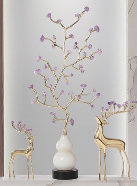 东方禧紫水晶黄铜玉石陶瓷葫芦摆件客厅玄关电视柜装饰品乔迁新居