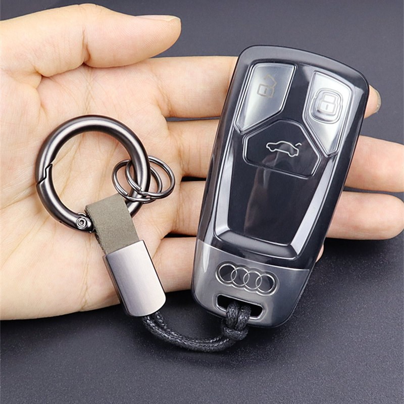 适用奥迪钥匙套 a4l q5l a5 q7 tt汽车专用 简约全包超薄透明透黑