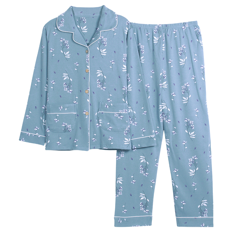 中年妈妈睡衣女春秋季长袖纯棉休闲春夏款中老年加大码套装家居服