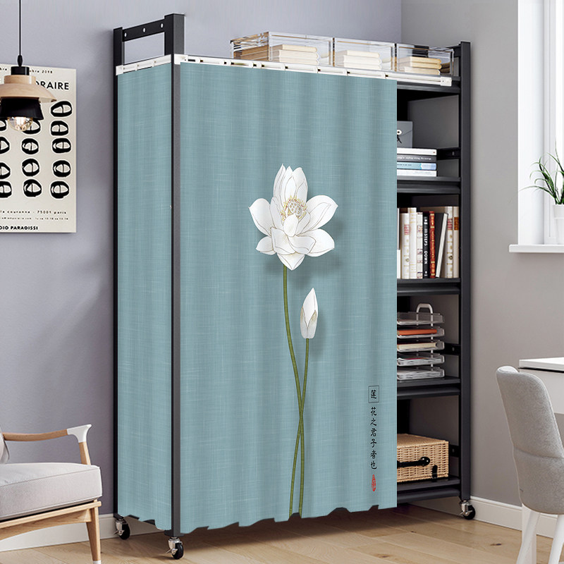 中式书架遮挡帘书柜防尘帘柜子鞋架帘置物架货架杂物遮丑帘可移动