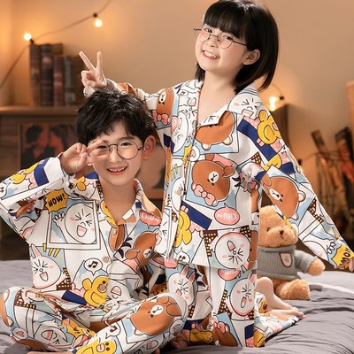 儿童奶牛睡衣春秋男女童宝宝纯棉长袖中大童夏季薄款家居服套装