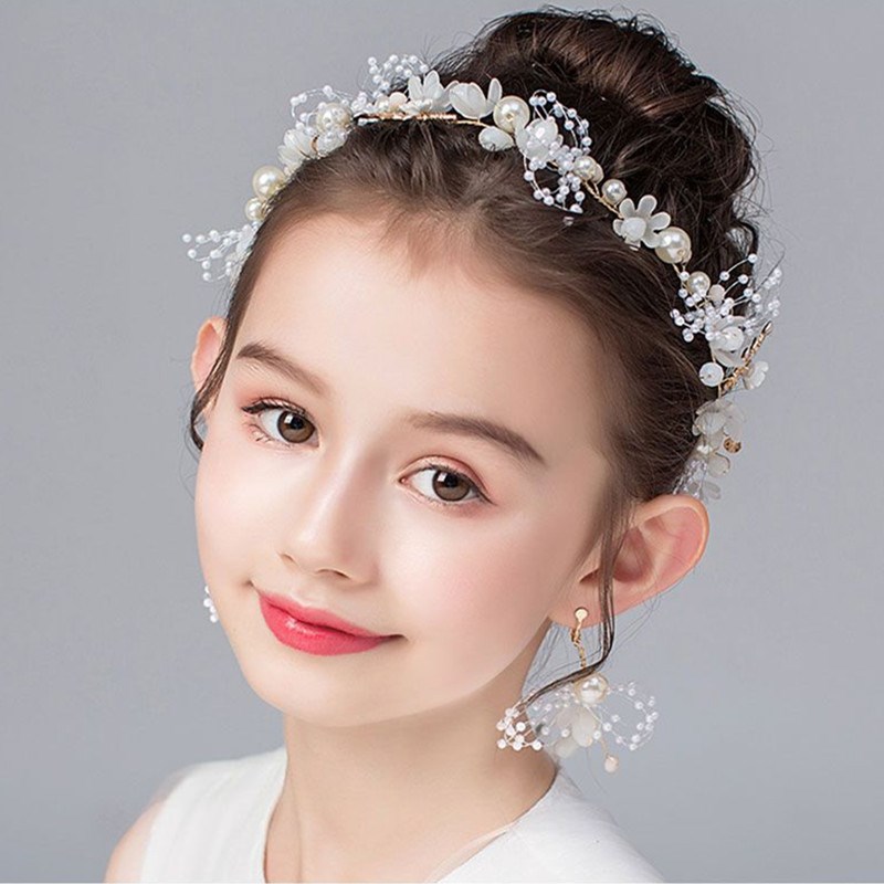 儿童皇冠头饰公主高端大气女童花环主持生日演出发夹表演发箍珍珠