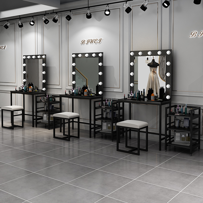 化妆台影楼带灯镜子专业彩妆婚纱店梳妆台美容院化妆师专用化妆桌