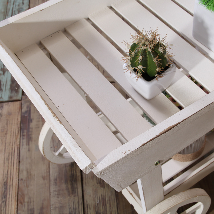 美式乡村花园园艺多肉花架 做旧手推车花房花车 实木橱窗花架摆件