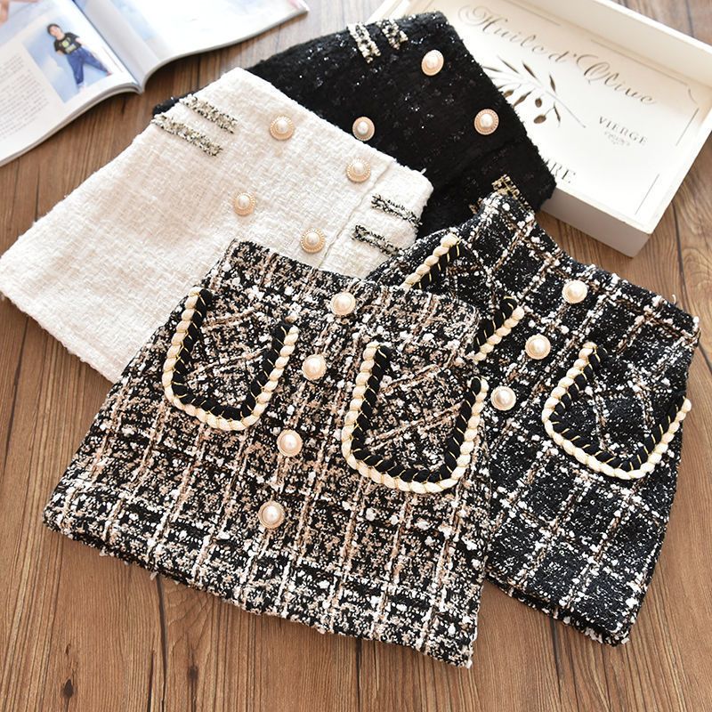 女童半身裙冬季小香风毛呢格子新款洋气儿童宝宝加绒加厚公主裙潮