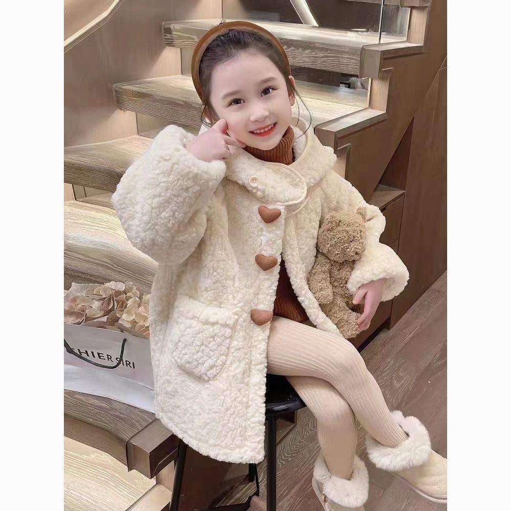 女童洋气加厚毛毛衣外套秋冬女孩加绒衣服女宝宝网红保暖连帽上衣