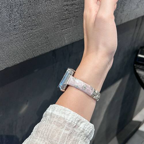 适用于苹果手表s11表带iWatchs9watchs10金属花朵鎏金替换腕带ins