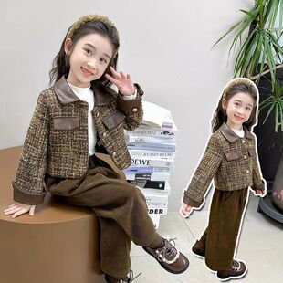 女童香风套装2025时髦新款外套宝宝儿童洋气秋装阔腿裤两套