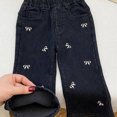 女童裤子牛仔裤秋冬喇叭裤2024新款儿童洋气宝宝一体加绒长裤