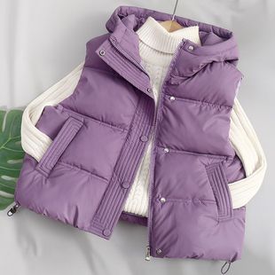 潮款 秋冬季 男童棉马甲洋气坎肩中大童女童外穿连帽儿童棉背心韩版