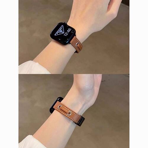 适用苹果手表S11表带皮质Applewatch109se代高级可爱磁吸扣女生潮
