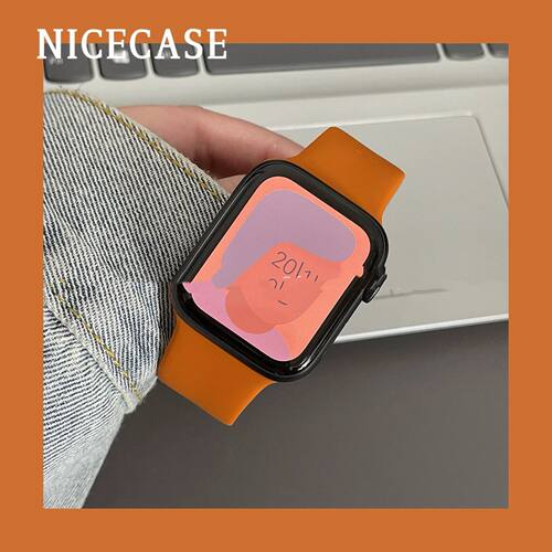 适用OPPO watchS/X2mini手表带橙色iwatch3/2se表带4pro运动硅胶