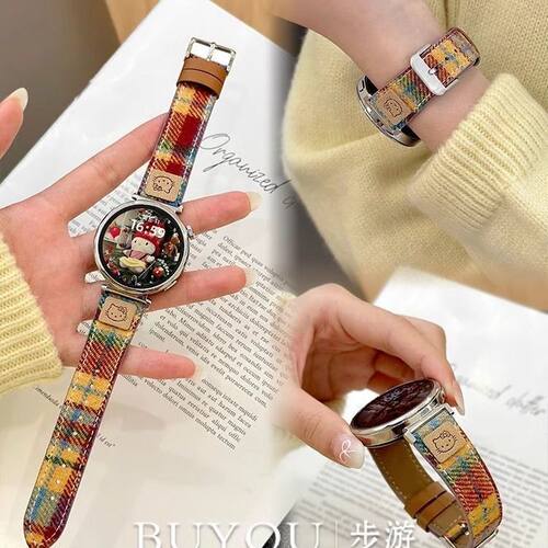 适用华为gt5KT猫表带gt4秋冬gt2女watch3/2彩色格纹gt32pro皮质GT
