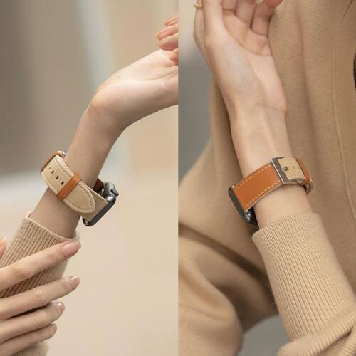 ins舒适高级撞色翻毛皮拼接表带适用S11苹果Applewatch1098se通用