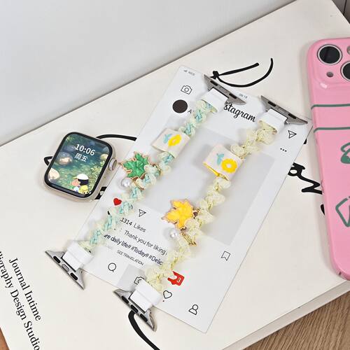 适用苹果手表s10表带新款森系蕾丝发圈腕带iwatch9小众清新s8夏天