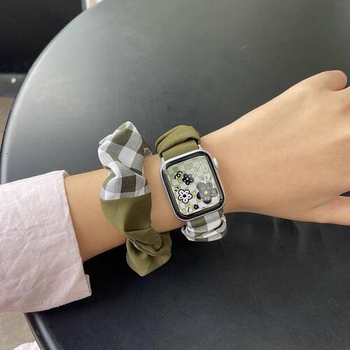 格子大肠圈表带适用于Applewatch10苹果iwatch98代SE送发圈透气女