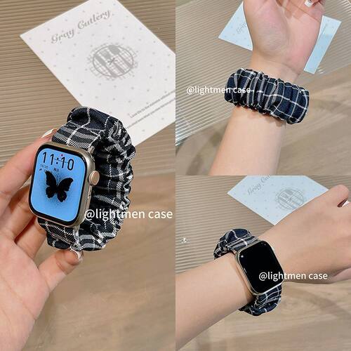 适用iwatch10苹果手表applewatch9表带s8韩国ins格子发圈s10s7女