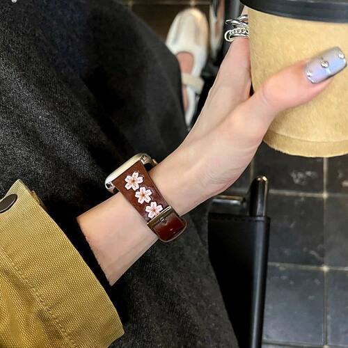 手表带樱花皮质高级感复古女生适用秋冬季applewatch表带S10/9/8