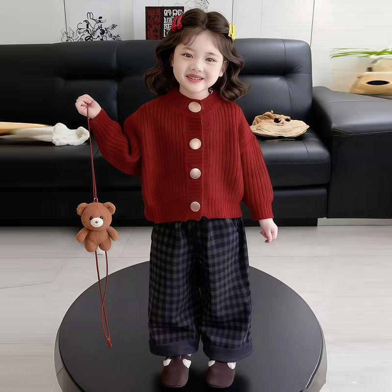 女童秋装三套装2025新款加绒女宝洋气儿童韩系秋季巨好毛衣秋冬