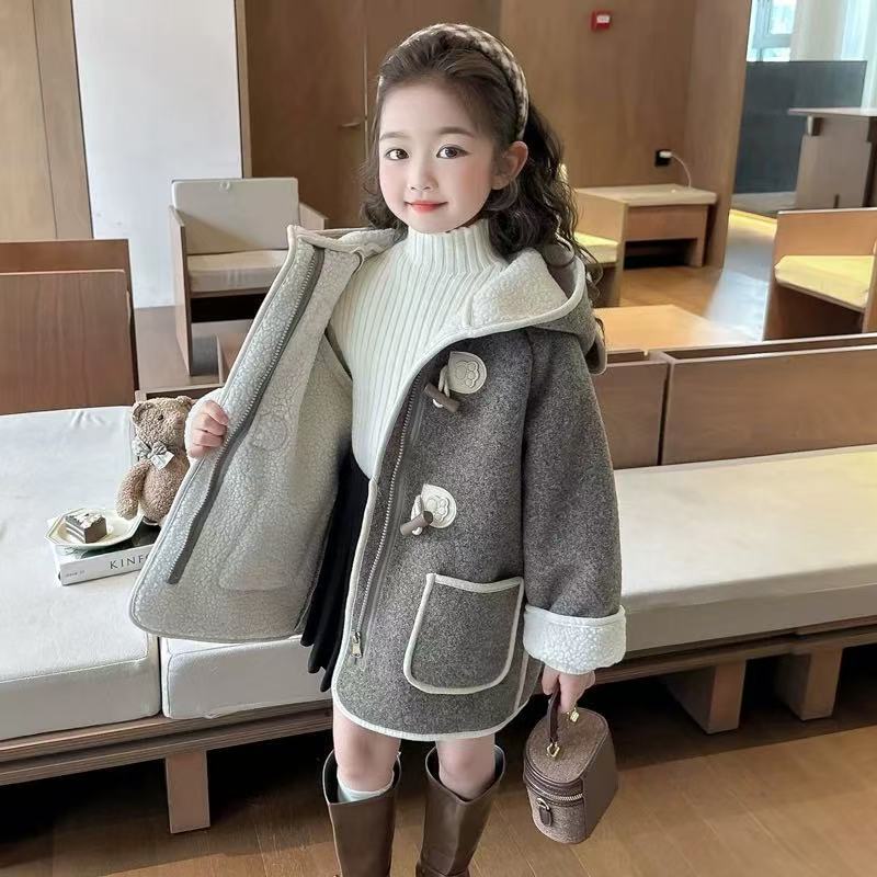 女童呢子大衣2025新款宝宝秋冬款一体绒毛呢外套加绒加厚儿童冬装