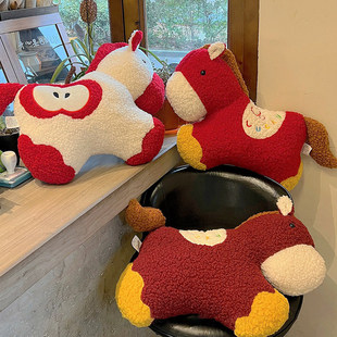 吉祥物国风小马玩偶床上睡觉娃娃毛绒玩具生肖马公仔抱枕新年礼物