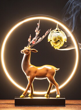 速发陶瓷摆件中式灯饰禅意招财公家居室厅办鹿客桌面装饰