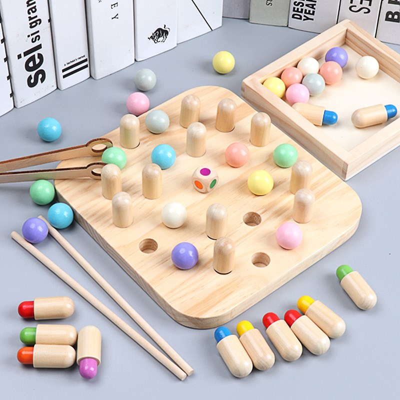 速发幼儿记园注棋夹珠子木制脑力专忆力训练益智儿童玩具