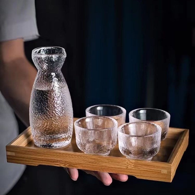 速发玻式创意锤纹酒璃酒壶套装白日杯透明简约清酒杯家用温酒器清