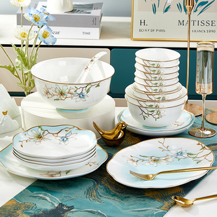 速发唐山骨瓷金边品质餐具45%骨粉碗碟盘子陶瓷2025新饭家用单碗