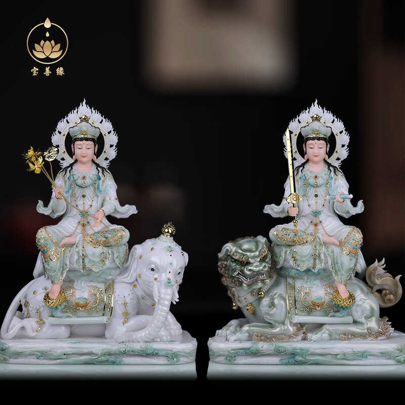 速发文殊菩萨白贤像萨摆件实心汉普玉家居佛像华严三圣坐菩文殊普