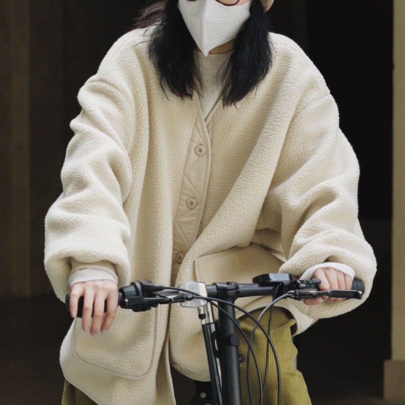 速发米白衣加厚摇粒绒羊羔休外套秋冬工装宽松保暖毛闲卫色开杉