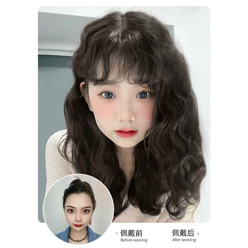 假发中长款卷短发水波纹空气刘海中长发自然蓬松全头套