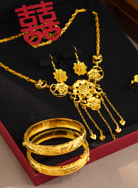 沙金结婚花项链镀金色龙