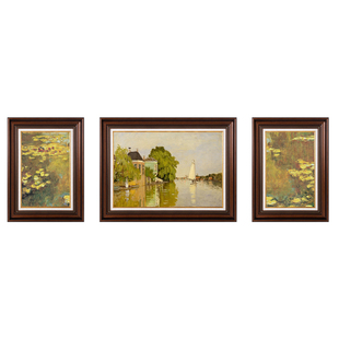 沙发背景墙挂画复古莫奈风景N欧式 壁画餐厅玄关田 饰画美式 客厅装